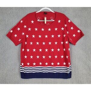 NWT Talbots Flag Stars & Stripes Sweater Short Sleeve 3X Petite Patriotic New